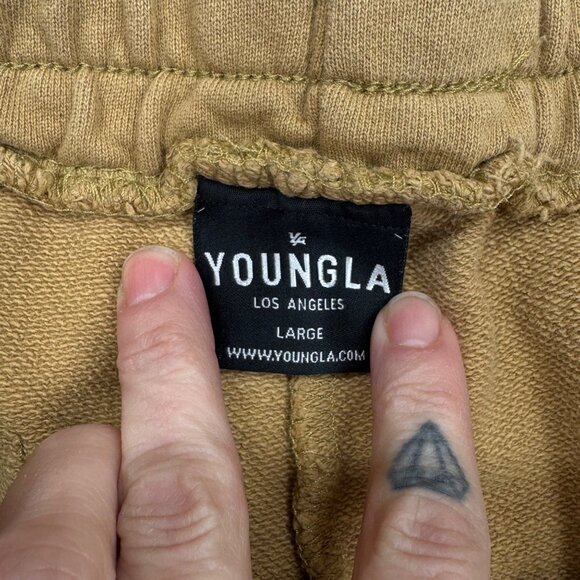 Young LA Mens Tan Sweat Shorts Size L Edition 2014 Training 8" - Picture 6 of 11